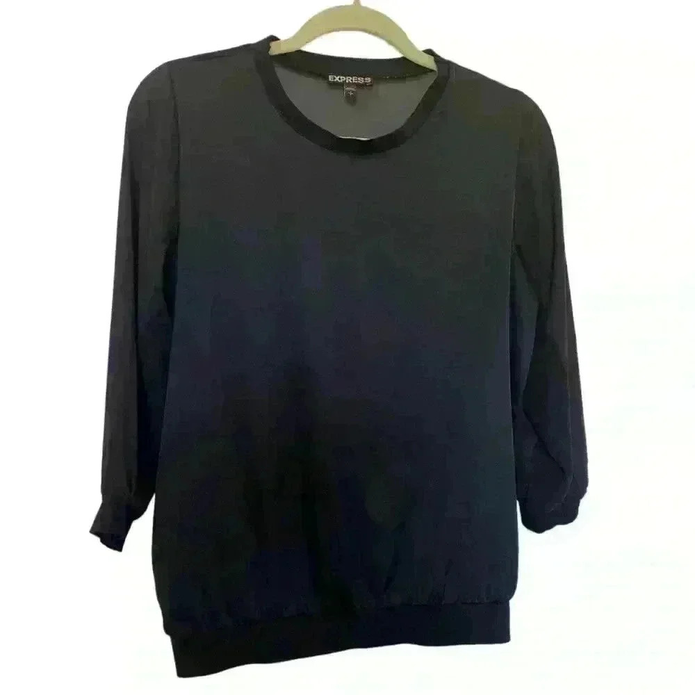 Express Sheer Black Crew Neck Blouse